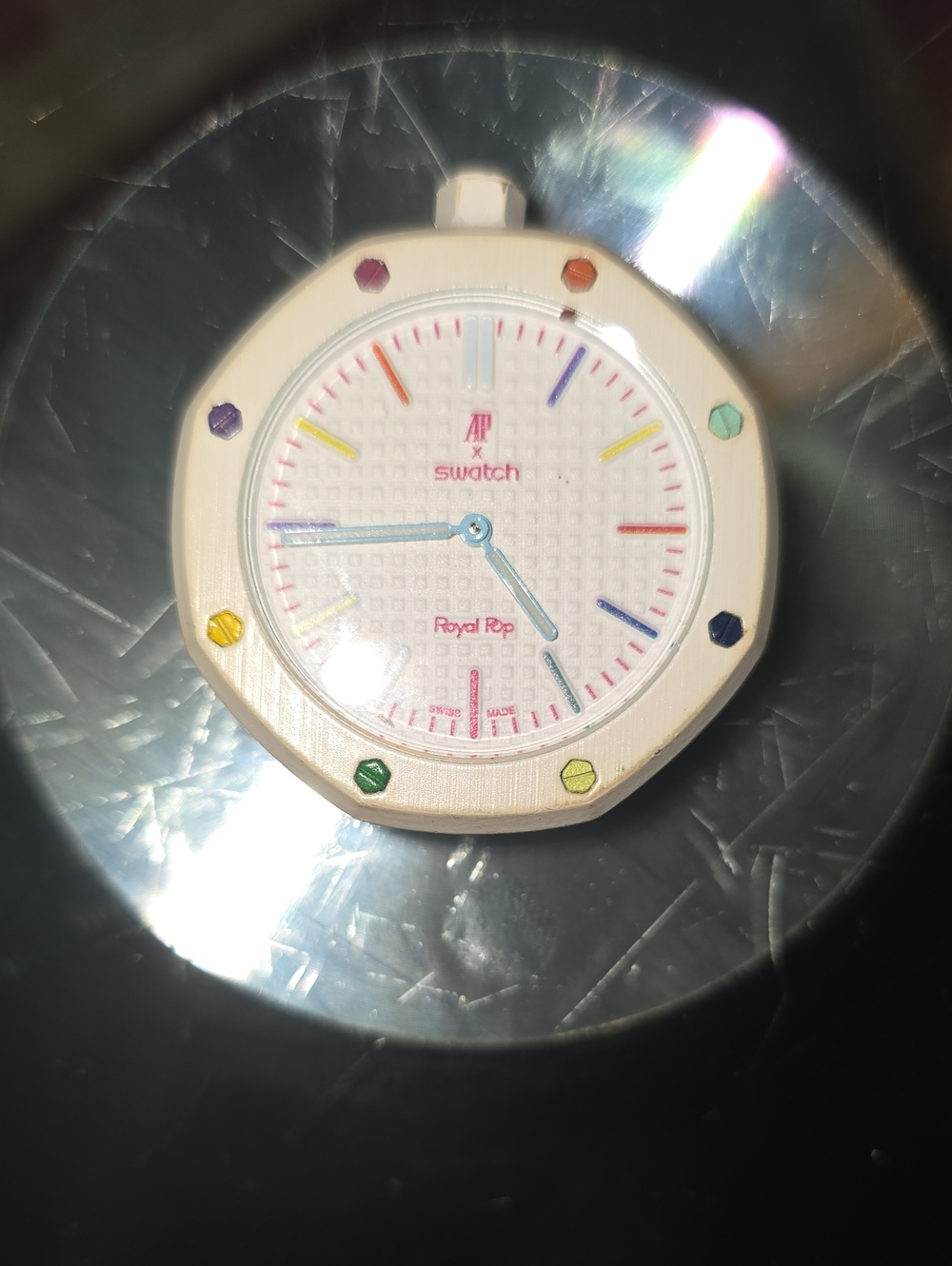 Swatch Royal Pop White Dial Watch Face with Rainbow Accents Please Read